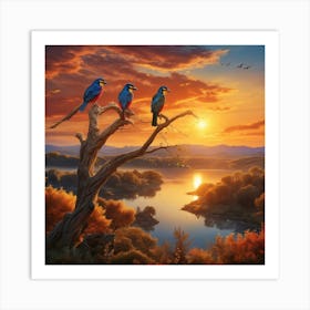 Birds At Sunset 1 Art Print