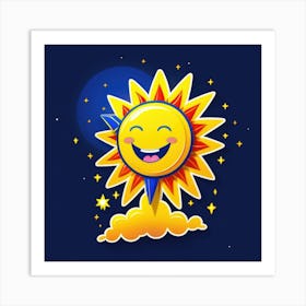 Lovely smiling sun on a blue gradient background 59 Art Print