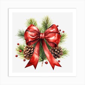 Christmas Wreath With Red Bow 3 Art Print