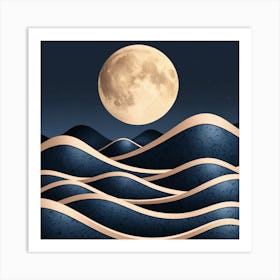 Moon And Waves 37 Art Print