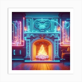 Neon Fireplace 9 Art Print