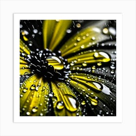 Drops of water on yellow flower Art Print