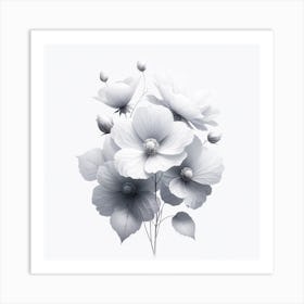 "Monochrome Botanicals: Elegance in Bloom"  'Monochrome Botanicals: Elegance in Bloom' presents a stunning cluster of flowers rendered in grayscale, highlighting the subtle play of light and shadow. The intricate detailing of each petal and leaf creates a harmonious composition that exudes tranquility and sophistication. This piece is a modern twist on classic floral art, perfect for creating an atmosphere of serene elegance in a contemporary space. Art Print