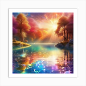 Beautiful Sunrise Over A Lake Art Print