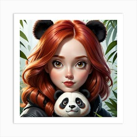 Girl With Panda Bear Art Print