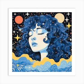 Surreal Space Girl, Dream & Stars Art Print