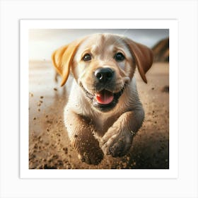 Puppy Running On The Beach Art Print