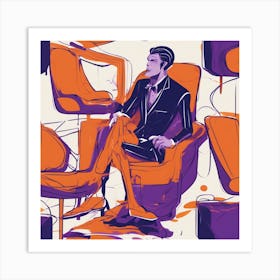 Drew Illustration Of Scream Man On Chair In Bright Colors, Vector Ilustracije, In The Style Of Dark (2) Art Print