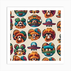 Aztec Masks Art Print