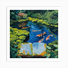 Summer Zen Japanese Garden Series In Style Of David Hockney 1 Art Print