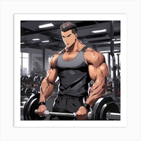 Muscular Man In A Gym Art Print