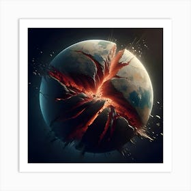 A Small Planet Being Pulled Apart By A Much Larger One, Its Surface Tearing And Breaking Apart 2 Art Print