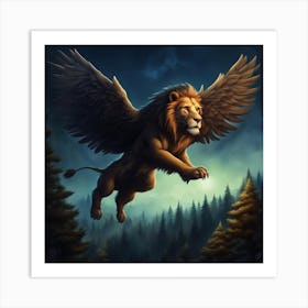 Lion In Flight Art Print