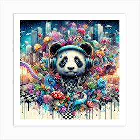 Panda Bear With Headphones 6 Art Print