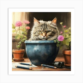 Cat In A Pot 9 Art Print