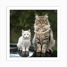 Two Cats On A Car Art Print