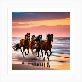 Horses Galloping Across A Wind Swept Beach 1 Art Print