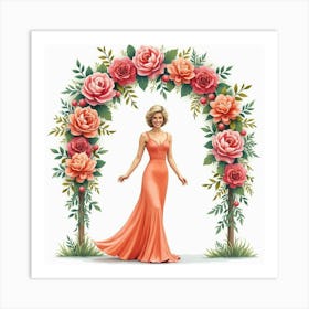 Elegant Princess Diana Smiling Under A Vibrant Watercolor Floral Archway Art Print