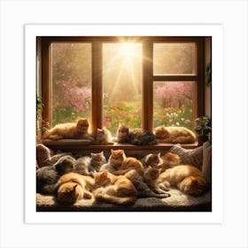 Cats On The Windowsill Wall Print Art A Heartwarming Scene Of Cats Relaxing By A Sunny Window, Perfect For Bringing Warmth And Joy To Any Cat Lover S Home Art Print