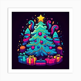 Bright stylish unusual Christmas and New Year Tree Art Print