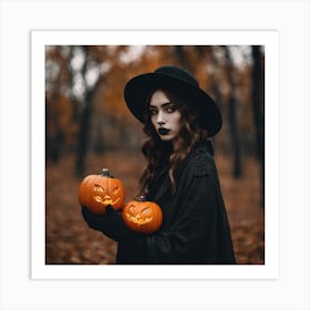 Witch Holding Pumpkins Art Print