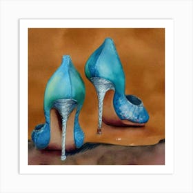 Blue Colour Ladies High Heel Shoe Adeline Yeo Art Print