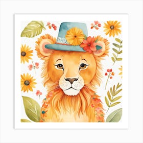 Floral Baby Lion Nursery Painting (20) Art Print