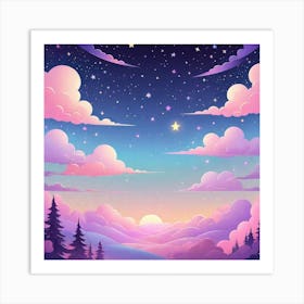 Sky With Twinkling Stars In Pastel Colors Square Composition 35 Art Print