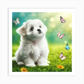 White fluffy puppy 3 Art Print