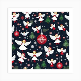 Angels And Snowflakes Art Print