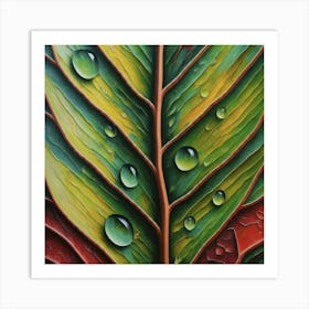 Leaf With Water Droplets Art Print