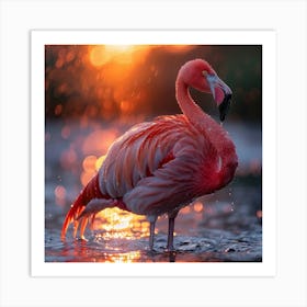 Flamingo At Sunset 1 Art Print