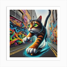 Cat On Skateboard Art Print