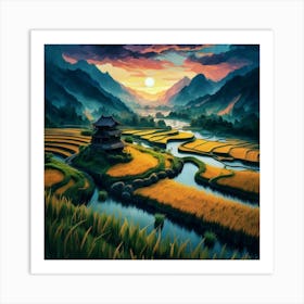 Beautiful views of rice fields, close to the river and surrounded by mountains, 17 Art Print