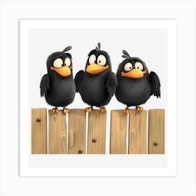 Black Birds On A Fence Art Print