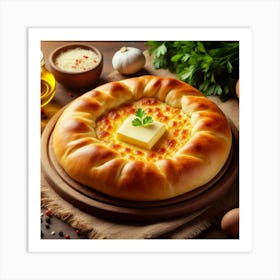 Georgian Khachapuri On A Wooden Table Art Print