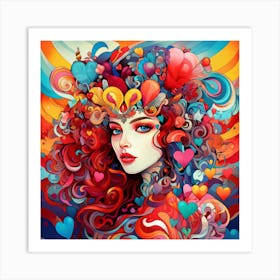 Queen Of Hearts, Psychedelic, Colorful Wonderland Style PT.2 Art Print