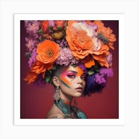 Young Woman With Flowers On Her Head Art Print