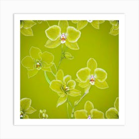 Orchids On Green Background Art Print