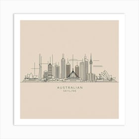 One Line Art Australian Skyline Art Print