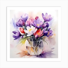 AI Ethereal Bloom: A Fusion of Crocus Tommasinianus Art Print