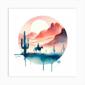 Cowboy On Horseback 3 Art Print