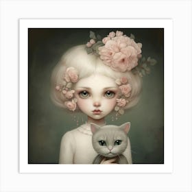 Little Girl With A Cat Art Print