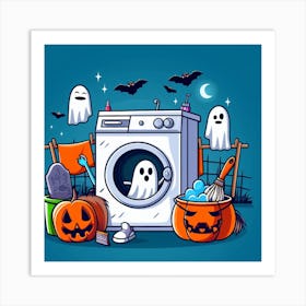 Halloween Ghosts In The Washing Machine Art Print