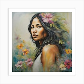 Asian Woman With Flowers 2 Art Print