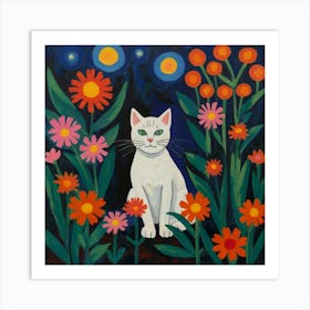 Cat In The Flower Garden Art Print