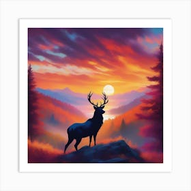 Deer In The Sunset Art Print