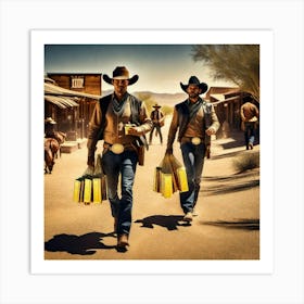 Two Cowboys Walking Down The Road Art Print