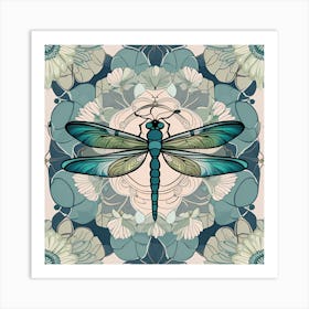 Dragonfly On A Floral Background Art Print