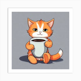 Cute Orange Kitten Loves Coffee Square Composition 28 Art Print